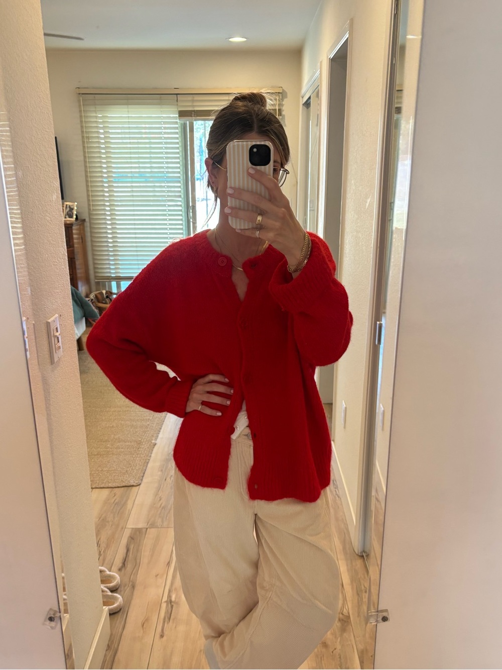 BDG Red Blend Button-Up Cardigan Sweater